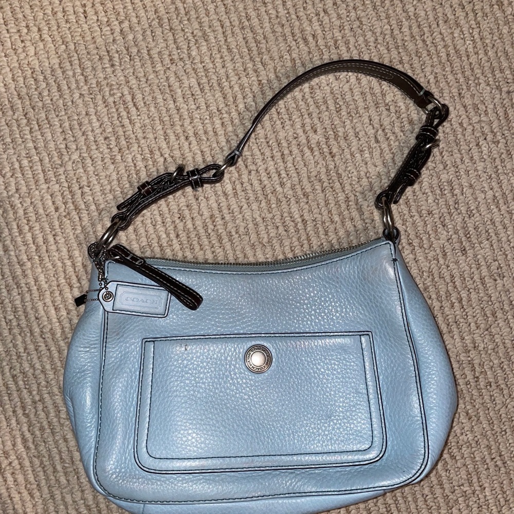 VINTAGE BLUE COACH LEATHER SHOULDER BAG